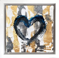 Abstraktes Ölgemälde „My Shining Heart“ aus Gold und Silber mit Floater-Rahmen