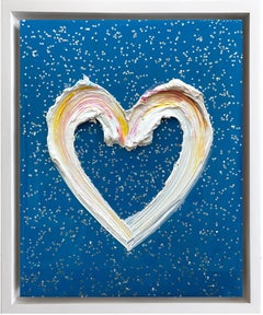 "My Shooting Star Heart" Blue Contemporary Pop Oil Painting with Floater Frame