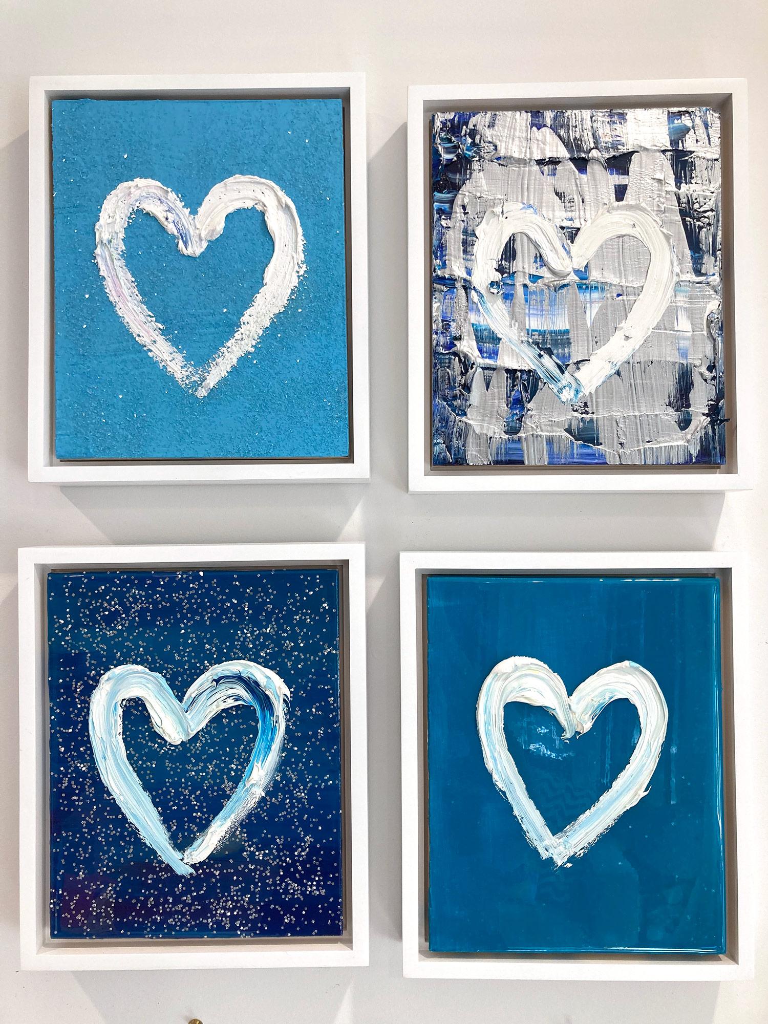 „My Silver Lining Heart“ Blaues Silber-Ölgemälde auf Holz mit weißem Floater-Rahmen im Angebot 10
