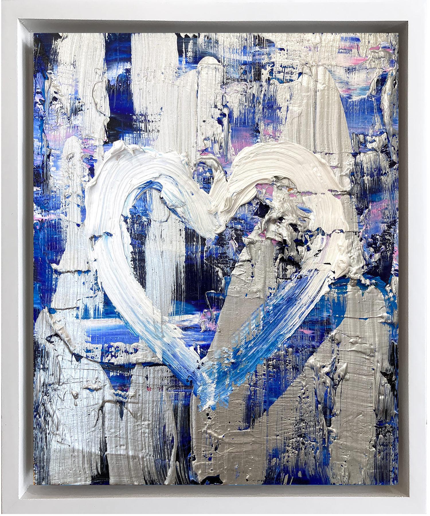 "My Silver Lining Heart" Colorful Contemporary Oil Painting with Floater Frame 