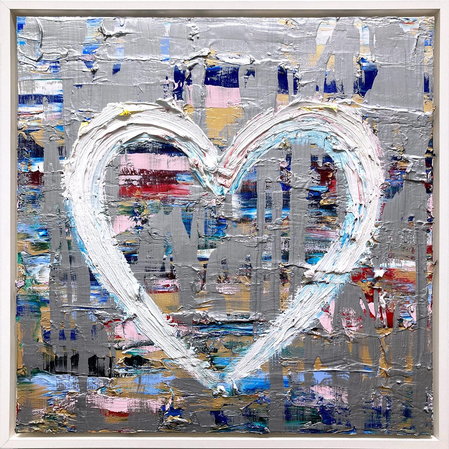 Cindy Shaoul Abstract Painting - "My Silver Lining Heart" Multicolor & Silver Contemporary Oil Painting on Canvas