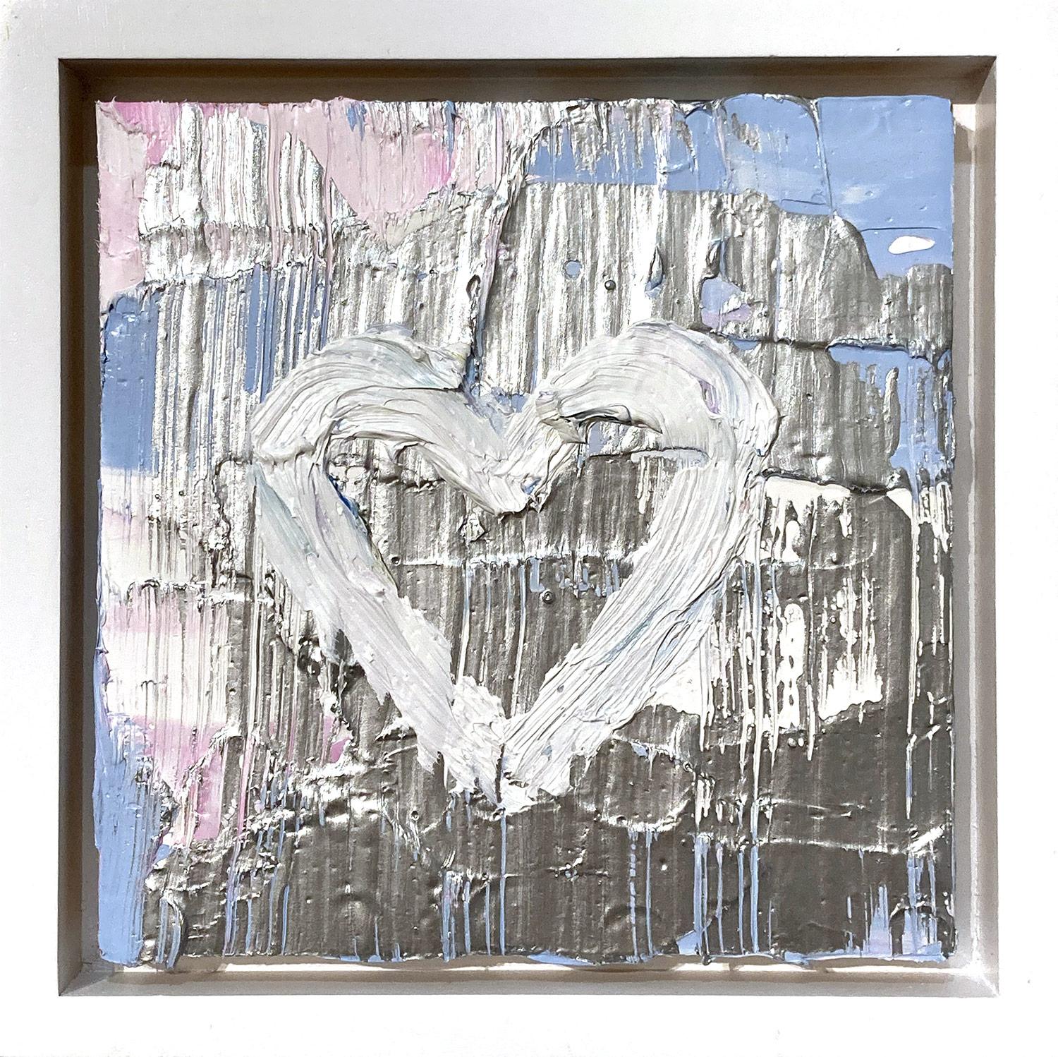 Cindy Shaoul Figurative Painting - "My Silver Lining Heart" Pink Contemporary Oil Painting w Floater Frame