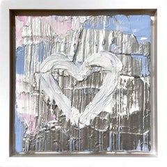 "My Silver Lining Heart" Pink Contemporary Oil Painting w Floater Frame