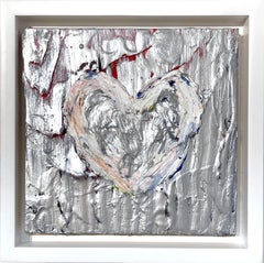 "My Silver on Silver Heart" Contemporary Oil Painting with Floater Frame