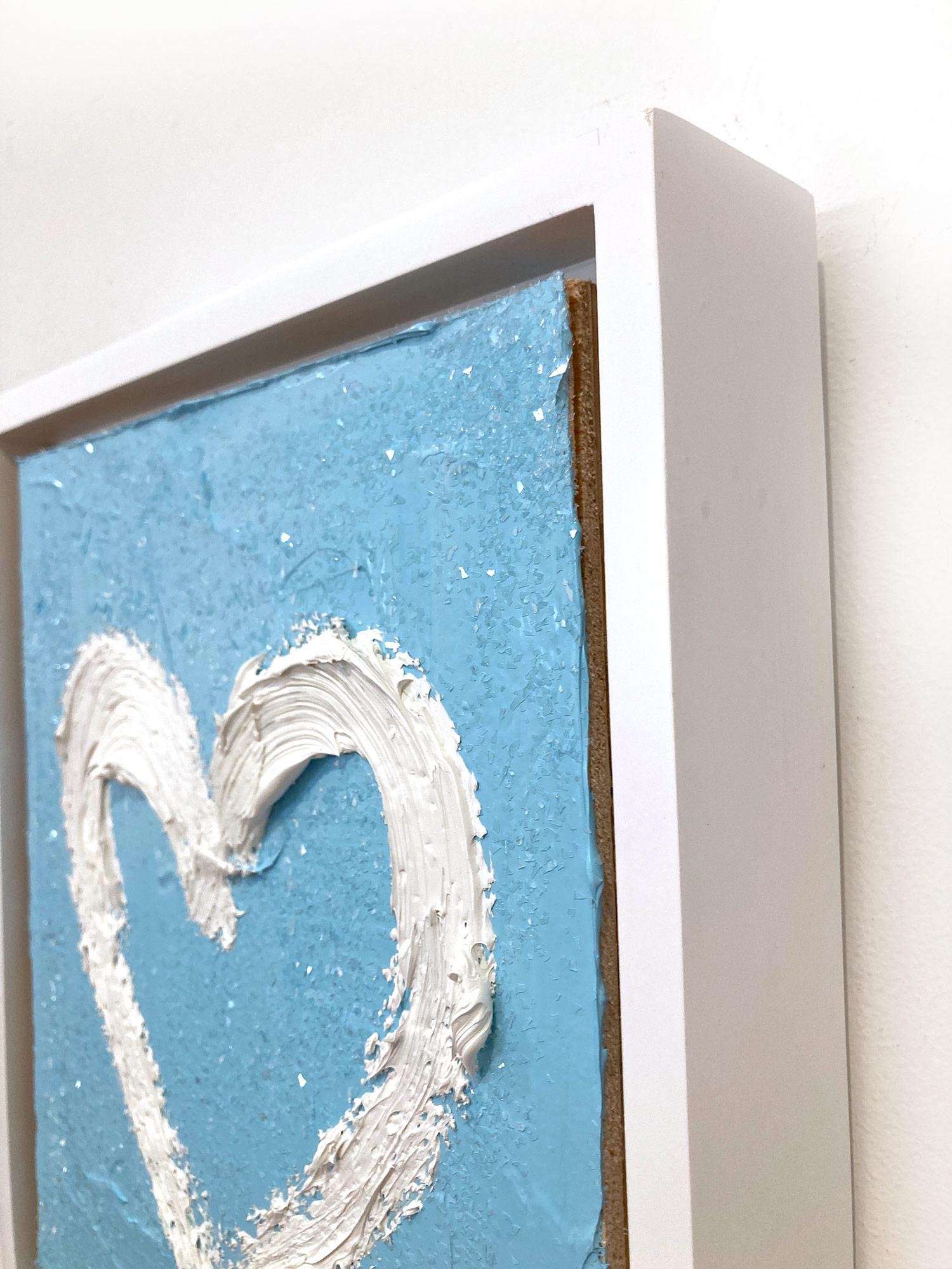 « My Sky Blue Diamond Heart », peinture à l'huile pop art bleue avec cadre flottant blanc en vente 6