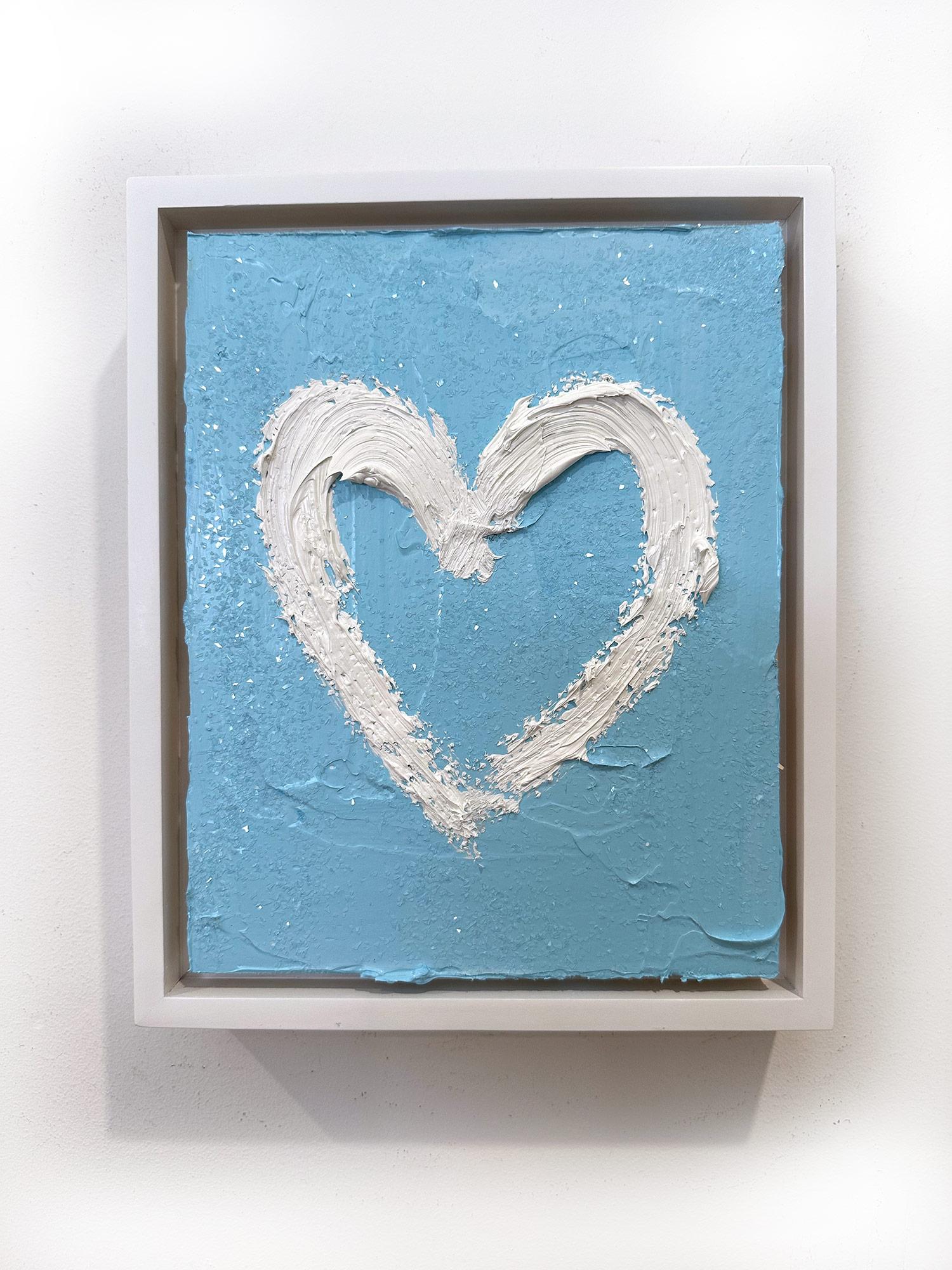 « My Sky Blue Diamond Heart », peinture à l'huile pop art bleue avec cadre flottant blanc en vente 9