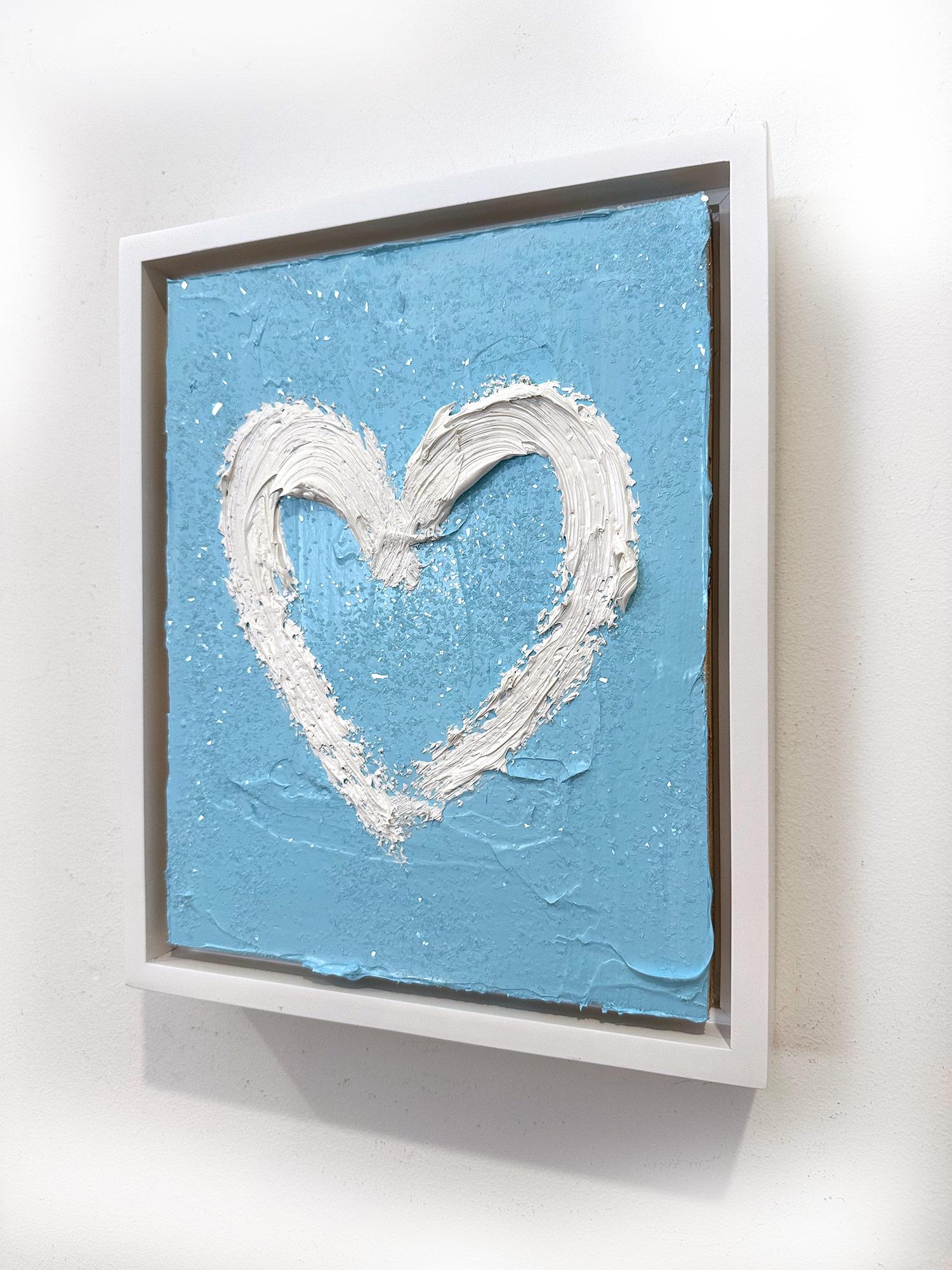 « My Sky Blue Diamond Heart », peinture à l'huile pop art bleue avec cadre flottant blanc en vente 10