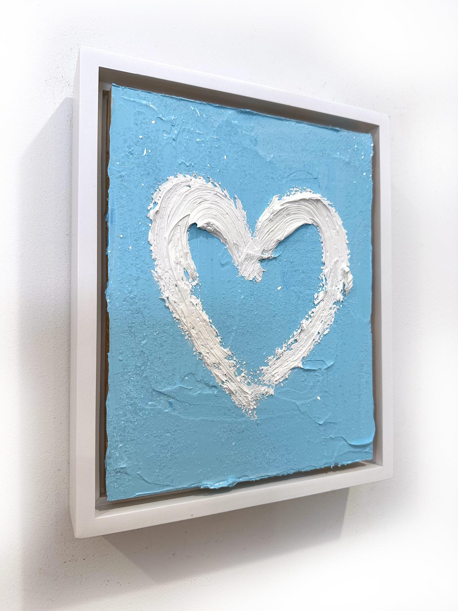 « My Sky Blue Diamond Heart », peinture à l'huile pop art bleue avec cadre flottant blanc en vente 11