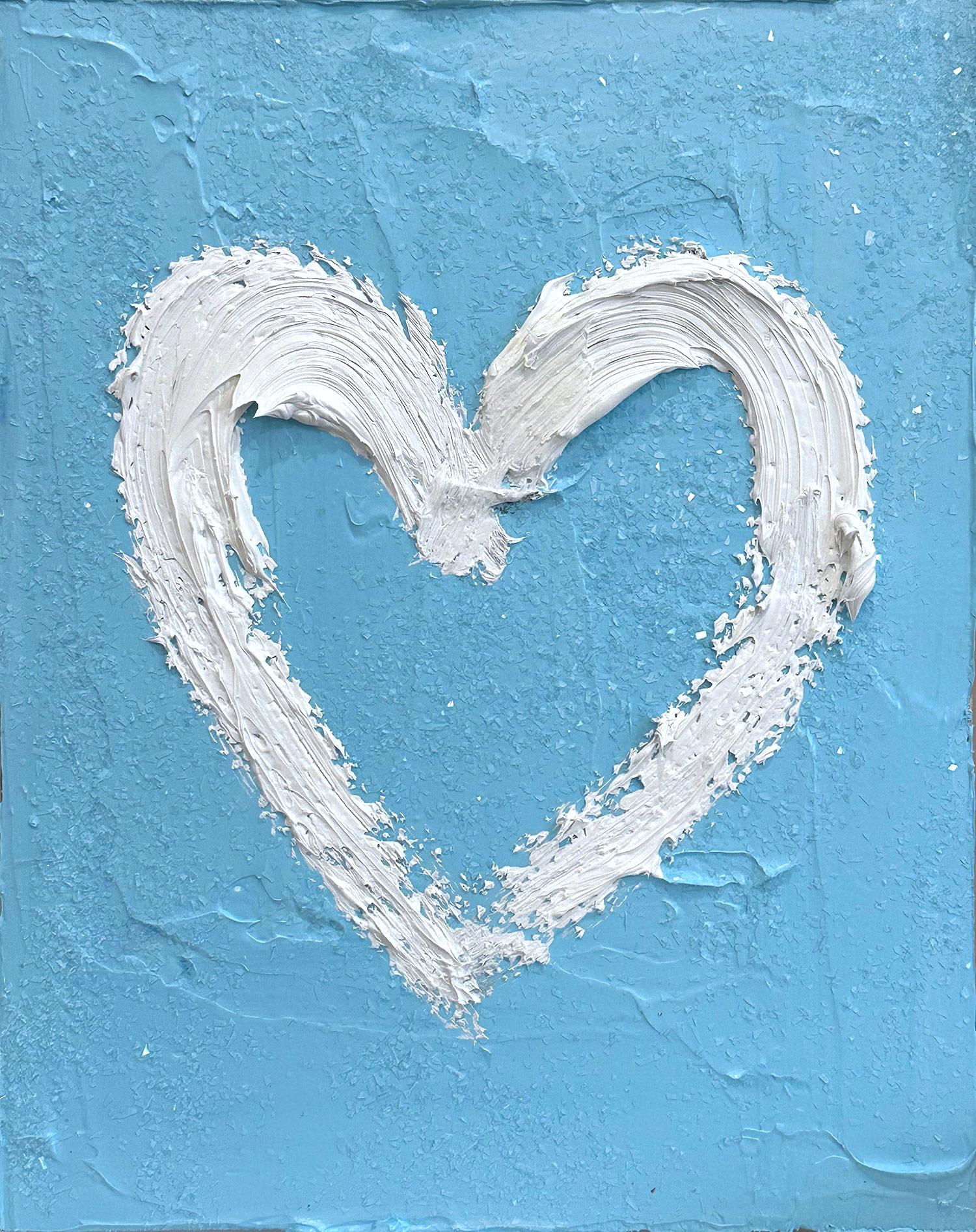 « My Sky Blue Diamond Heart », peinture à l'huile pop art bleue avec cadre flottant blanc - Painting de Cindy Shaoul