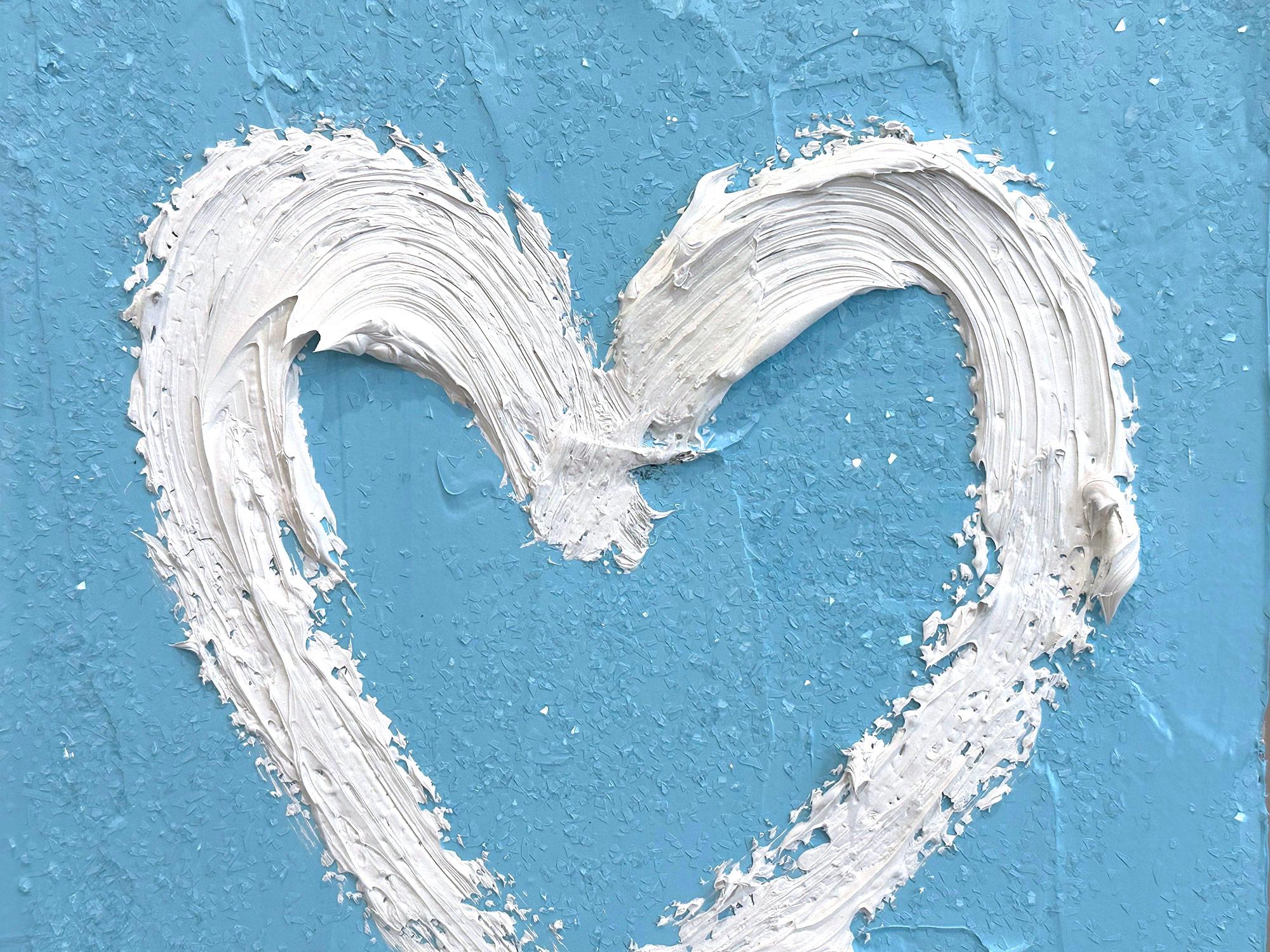 « My Sky Blue Diamond Heart », peinture à l'huile pop art bleue avec cadre flottant blanc - Contemporain Painting par Cindy Shaoul