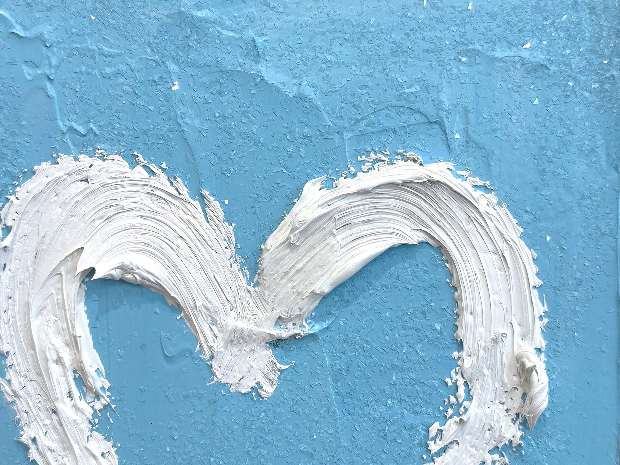 « My Sky Blue Diamond Heart », peinture à l'huile pop art bleue avec cadre flottant blanc en vente 1