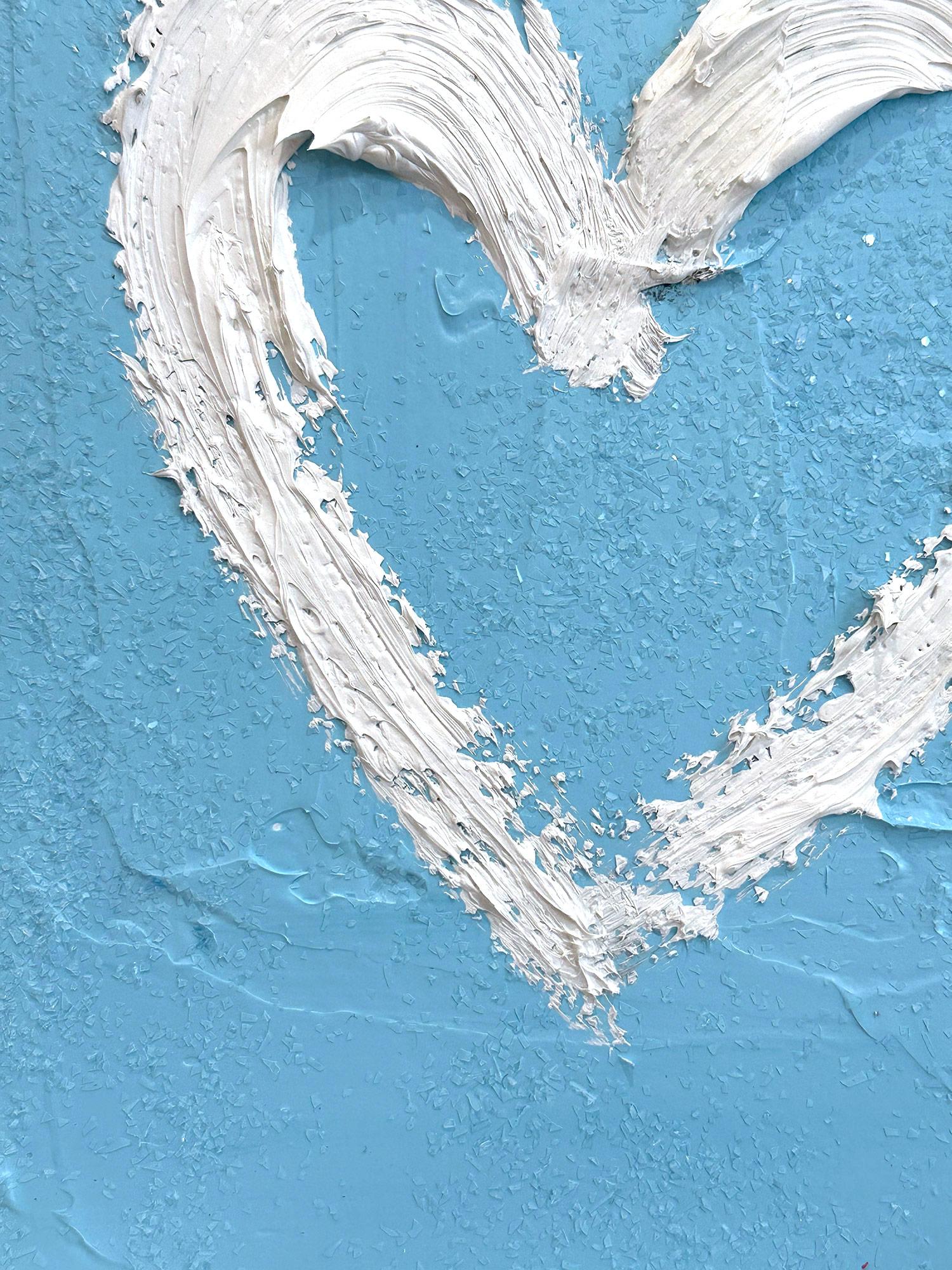 « My Sky Blue Diamond Heart », peinture à l'huile pop art bleue avec cadre flottant blanc en vente 2