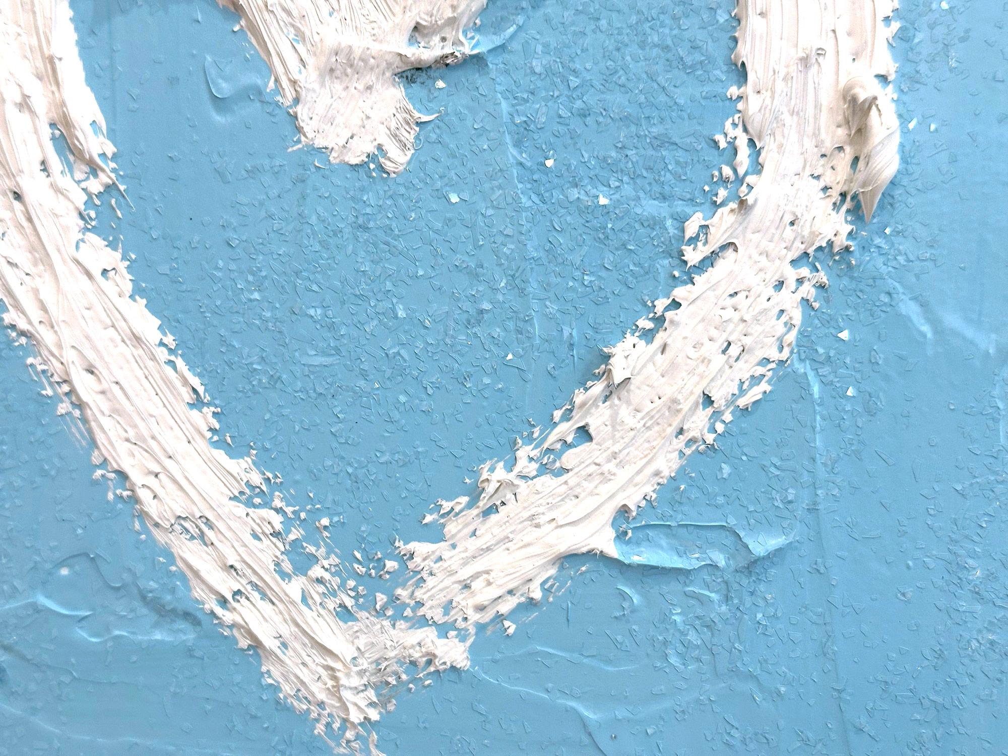 « My Sky Blue Diamond Heart », peinture à l'huile pop art bleue avec cadre flottant blanc en vente 3