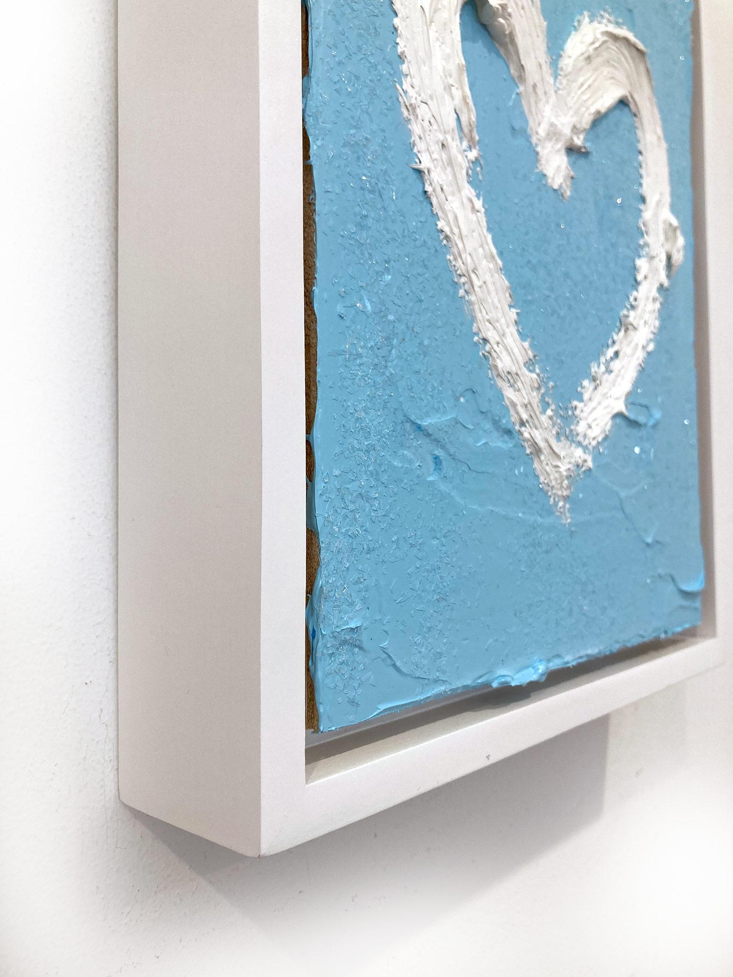 « My Sky Blue Diamond Heart », peinture à l'huile pop art bleue avec cadre flottant blanc en vente 4