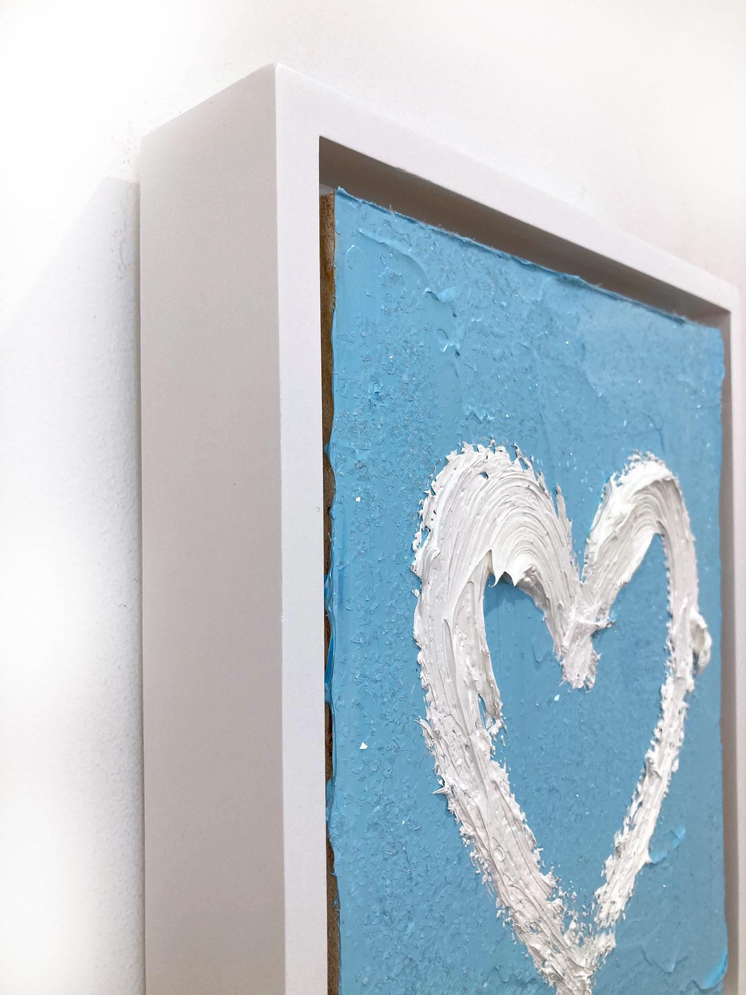 « My Sky Blue Diamond Heart », peinture à l'huile pop art bleue avec cadre flottant blanc en vente 5