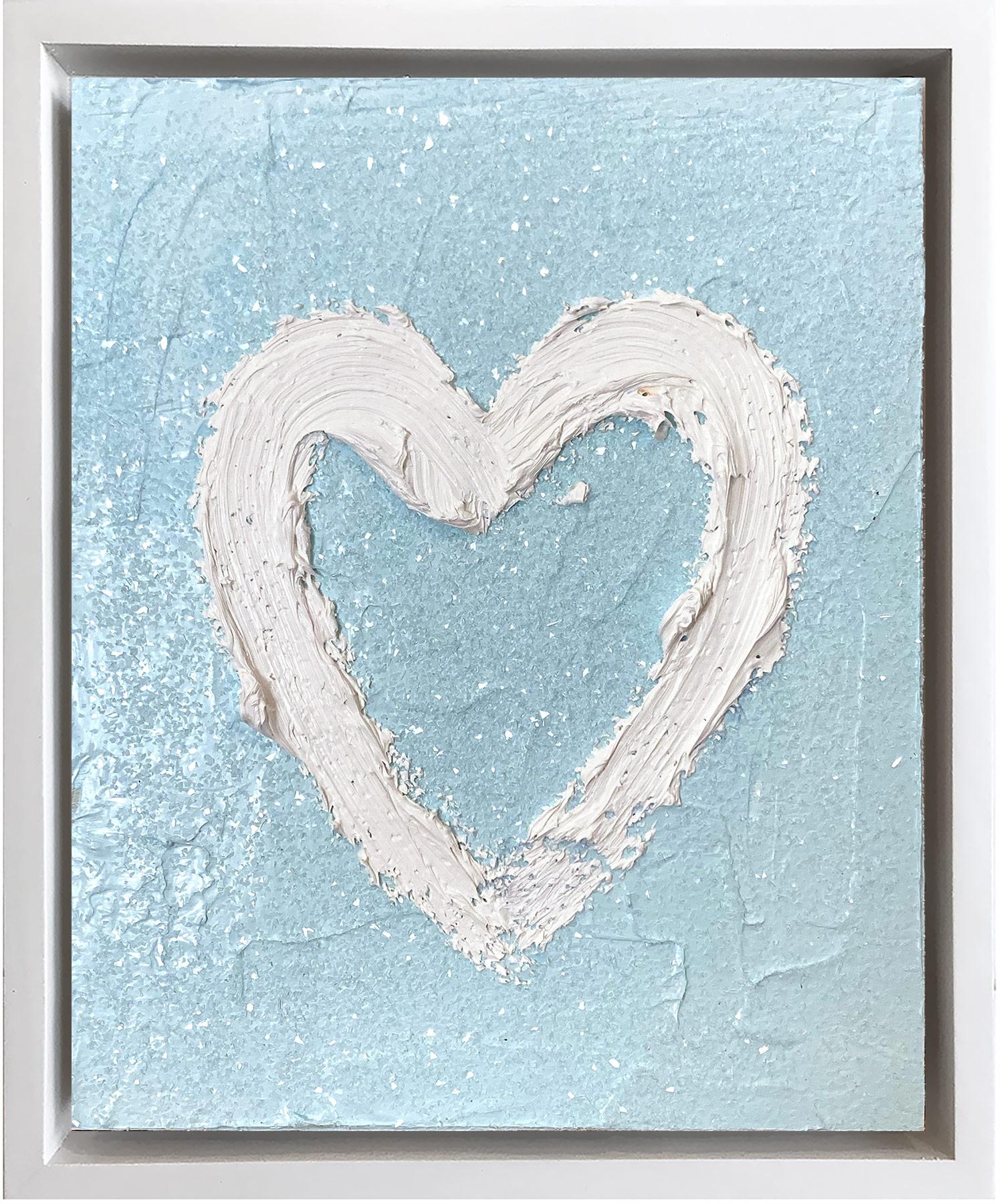 "My Sky Blue Diamond Heart" Contemporary Oil Painting with Floater Frame 