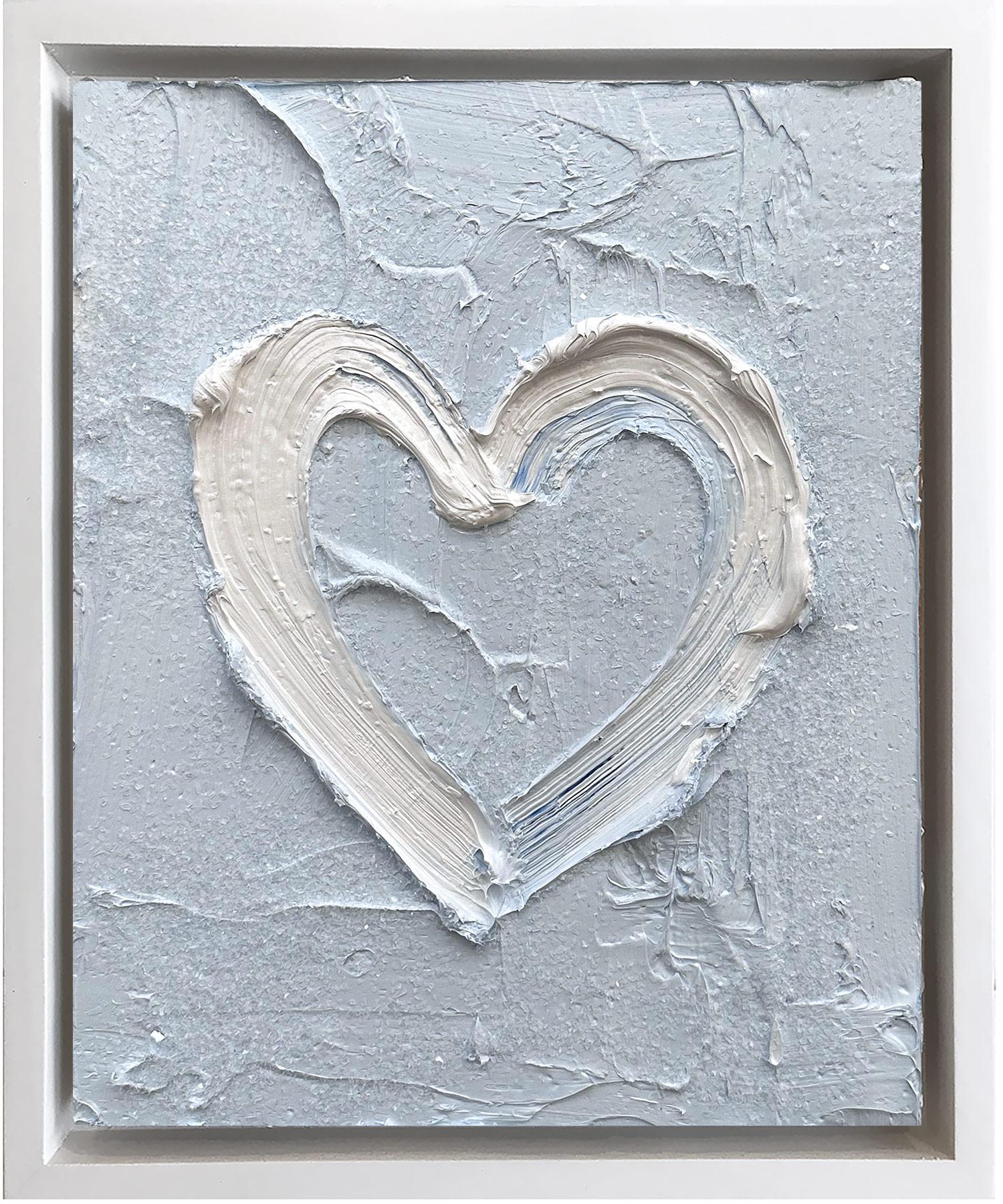 Abstract Painting Cindy Shaoul - "My Sky Blue Diamond Heart" Peinture à l
huile contemporaine Cadre flottant en bois blanc
