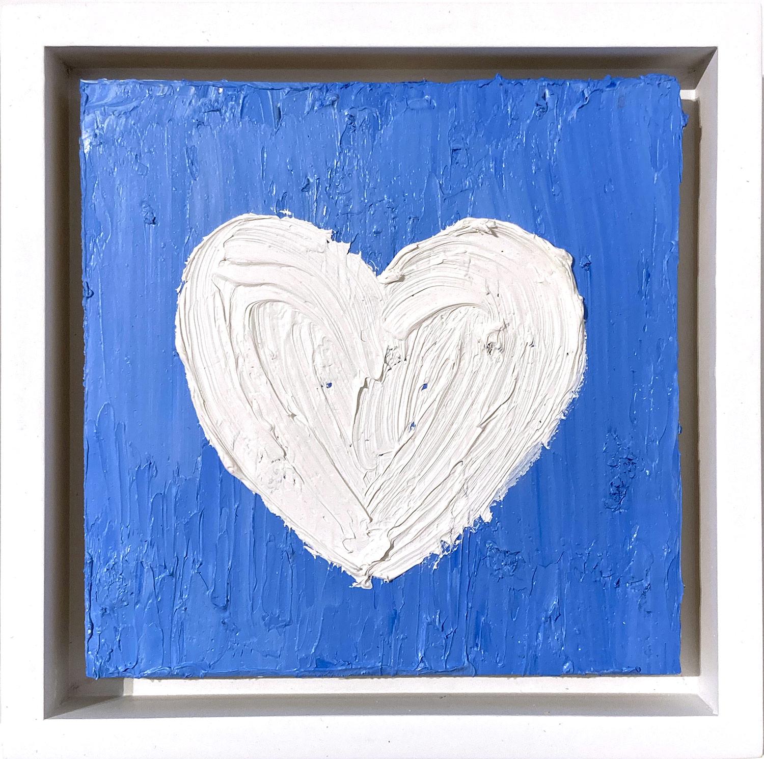 Cindy Shaoul Abstract Painting - "My Sky Blue Heart" Blue and White Abstract Oil Painting with Floater Frame