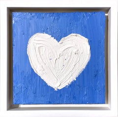 "My Joyous Heart" Blue and White Abstract Oil Painting with Floater Frame