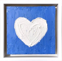 « My Sky Blue Heart », peinture à l'huile abstraite bleue et blanche avec cadre flottant