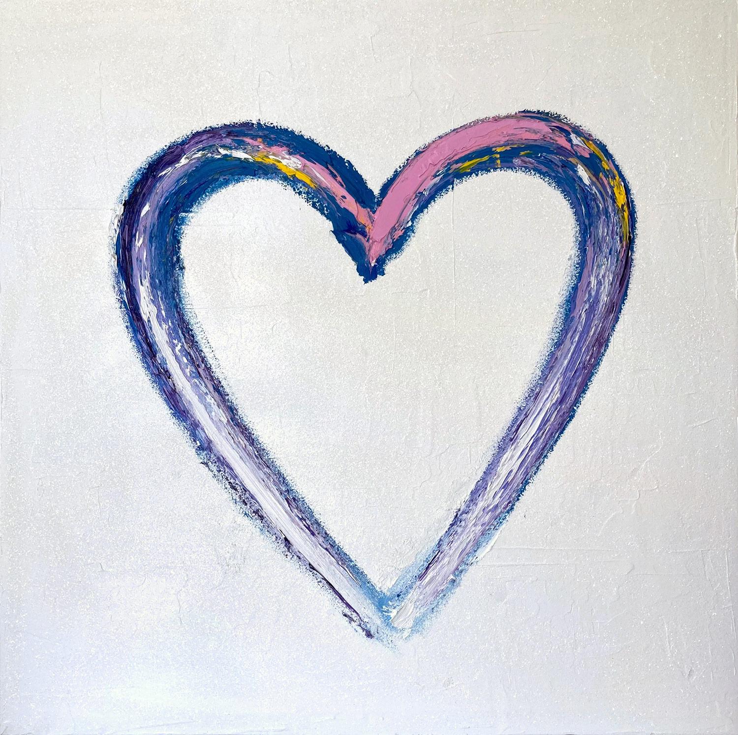 Figurative Painting Cindy Shaoul - « My Snow Cone Heart », peinture à l'huile contemporaine colorée sur toile en forme de poussière de diamant