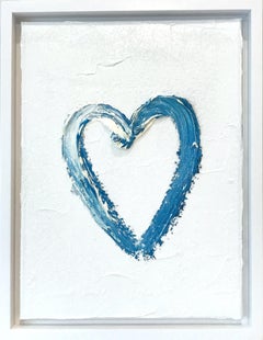 "My Snow Cone Heart" White and Blue Contemporary Oil Painting & Floater Frame
