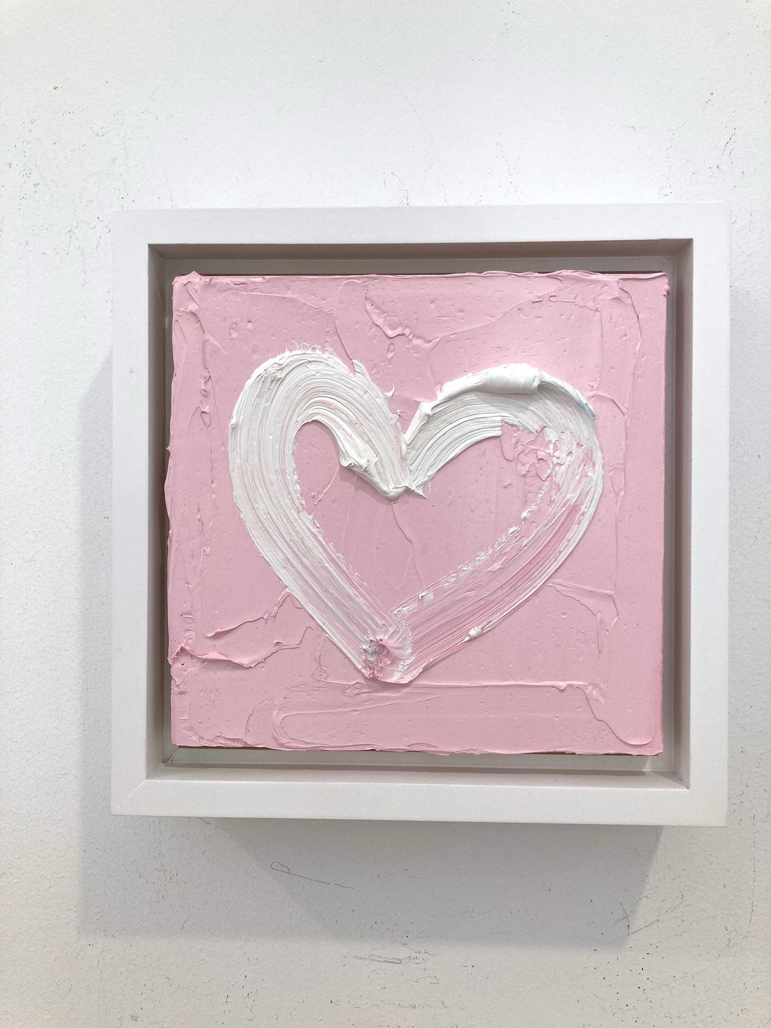 Peinture à l'huile pop art rose « My Something Pink Heart » avec cadre flottant blanc en vente 6