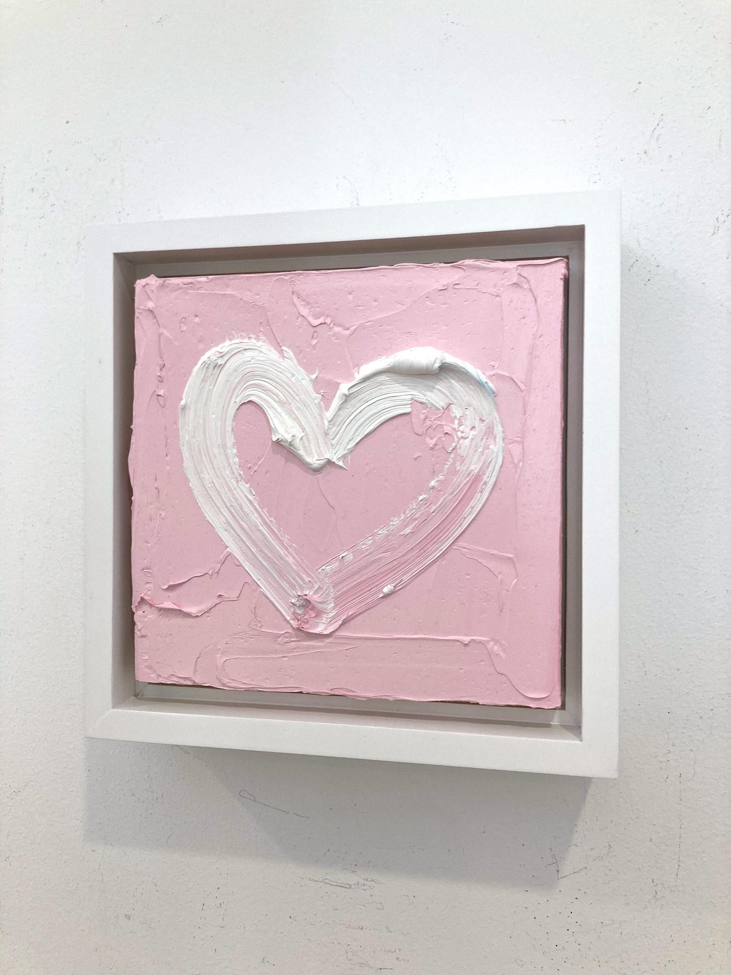 Peinture à l'huile pop art rose « My Something Pink Heart » avec cadre flottant blanc en vente 7