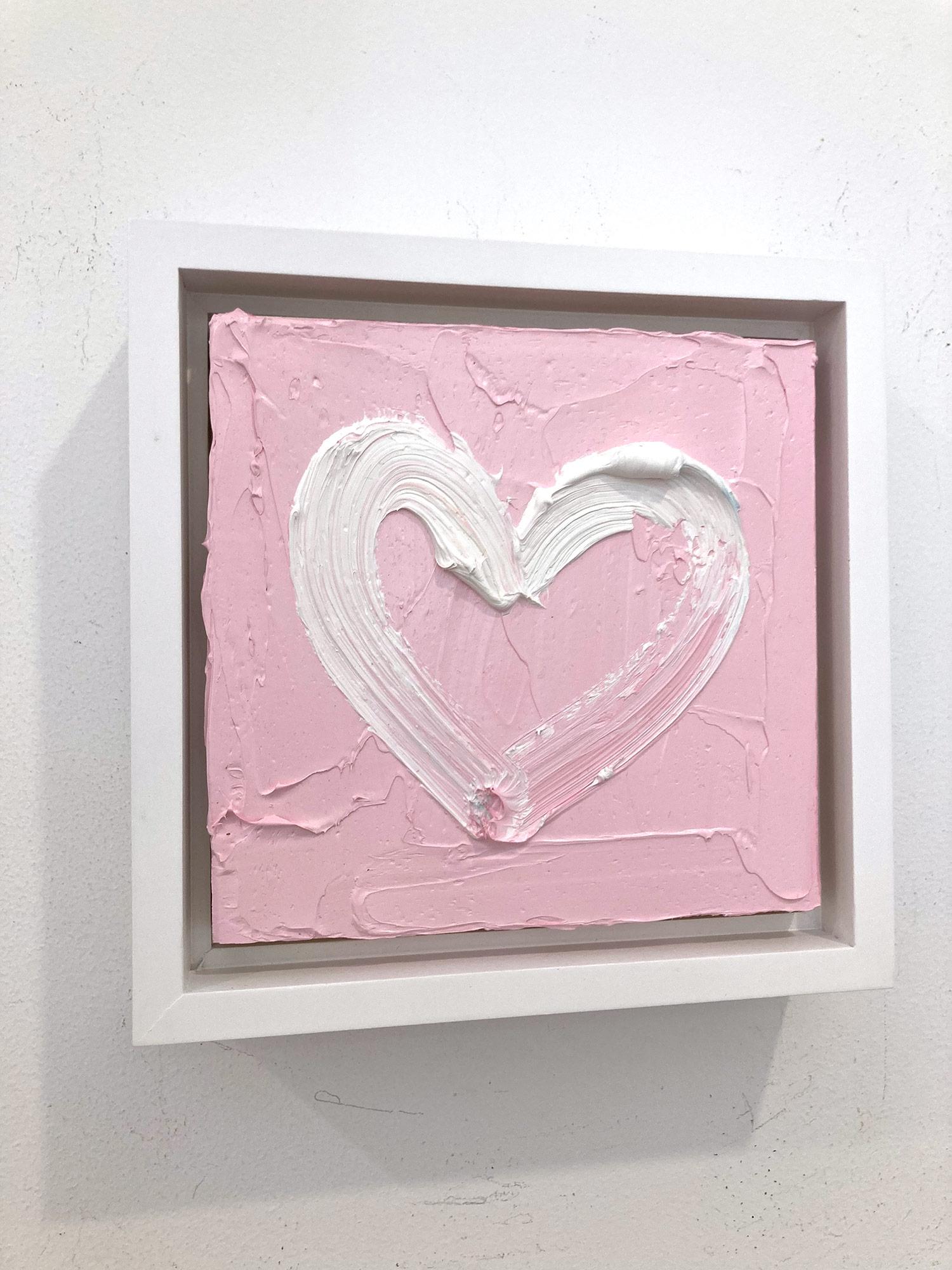 Peinture à l'huile pop art rose « My Something Pink Heart » avec cadre flottant blanc en vente 8