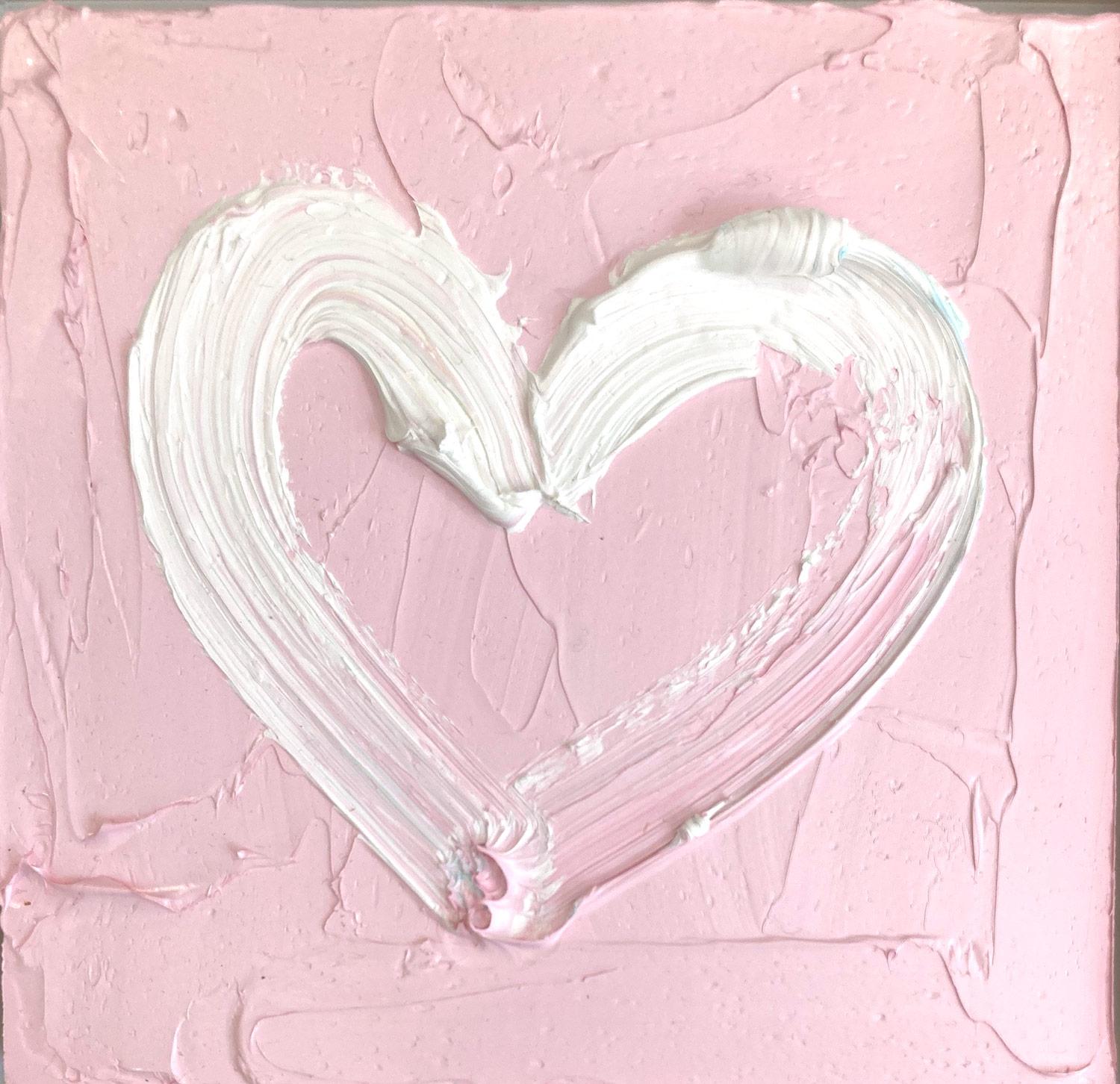 Peinture à l'huile pop art rose « My Something Pink Heart » avec cadre flottant blanc - Painting de Cindy Shaoul