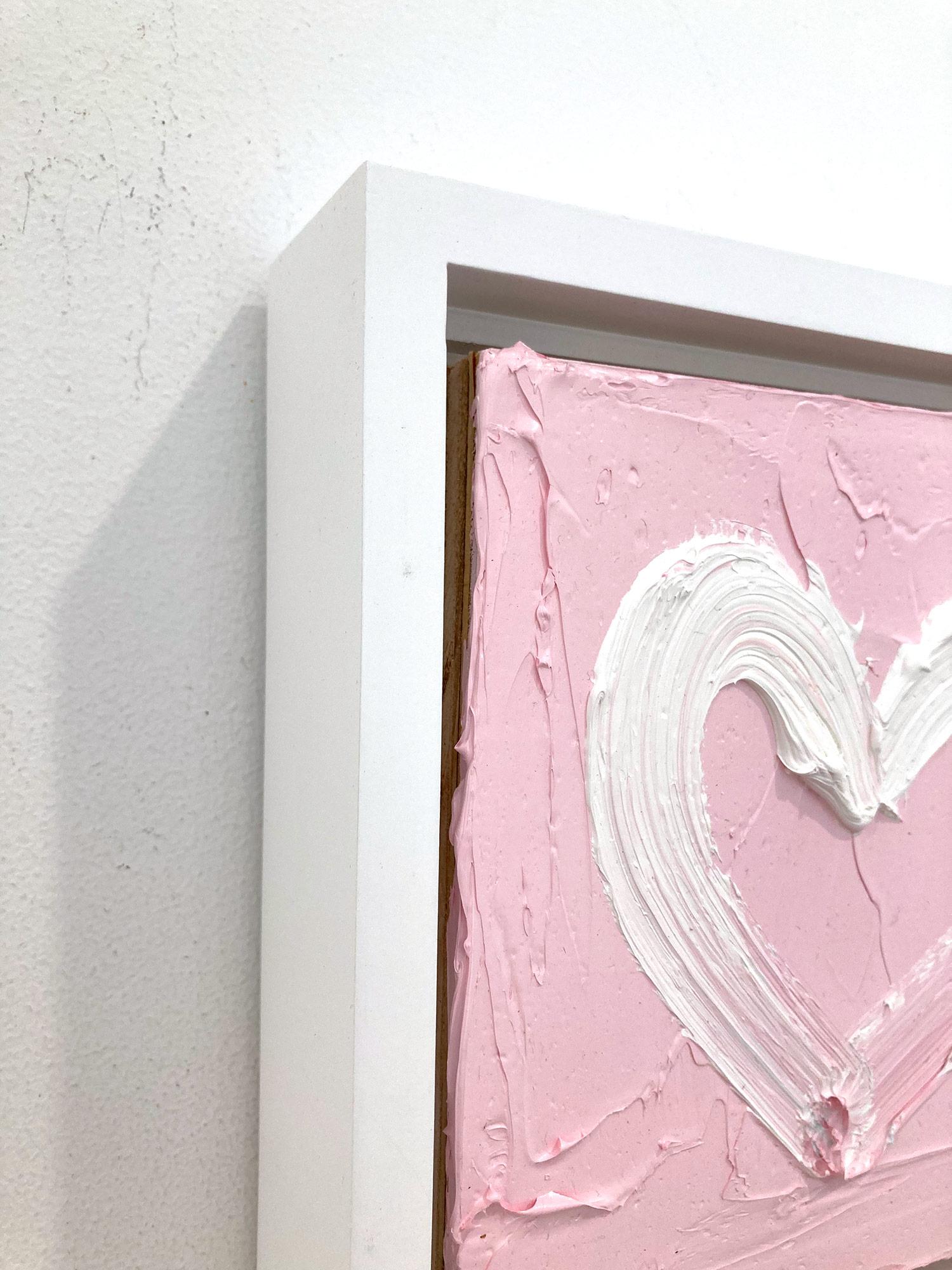 Peinture à l'huile pop art rose « My Something Pink Heart » avec cadre flottant blanc en vente 1