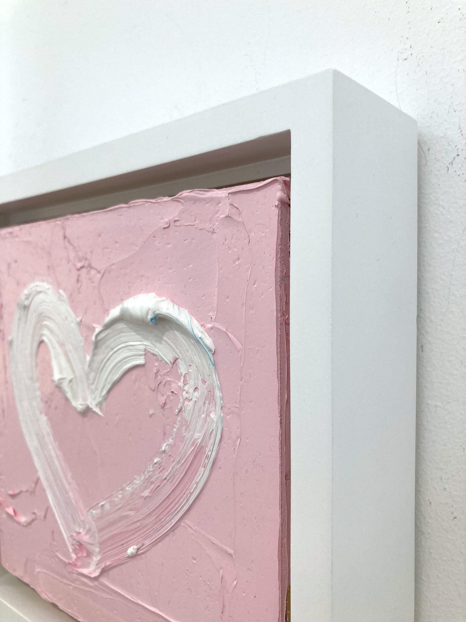 Peinture à l'huile pop art rose « My Something Pink Heart » avec cadre flottant blanc en vente 2