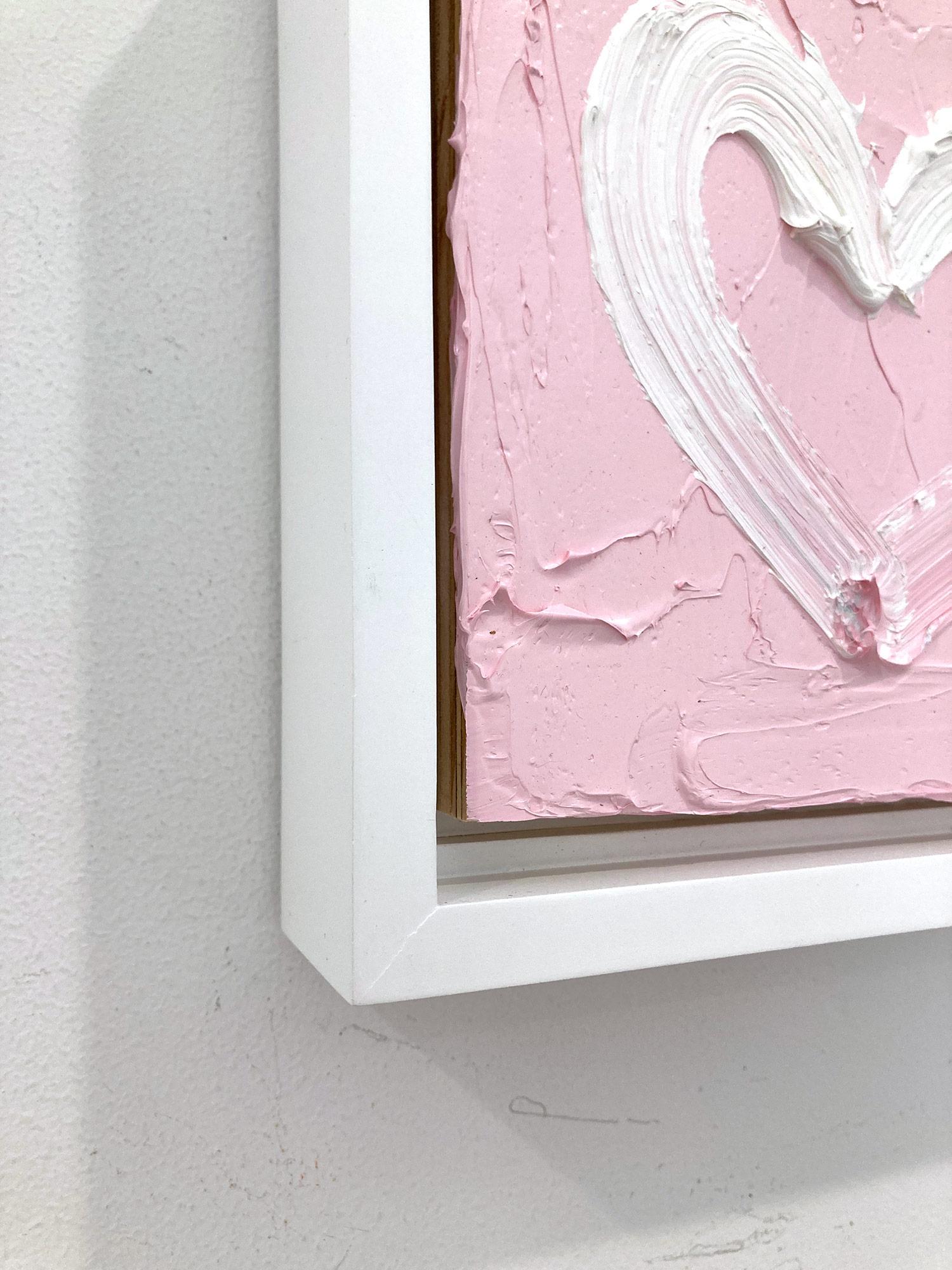 Peinture à l'huile pop art rose « My Something Pink Heart » avec cadre flottant blanc en vente 3