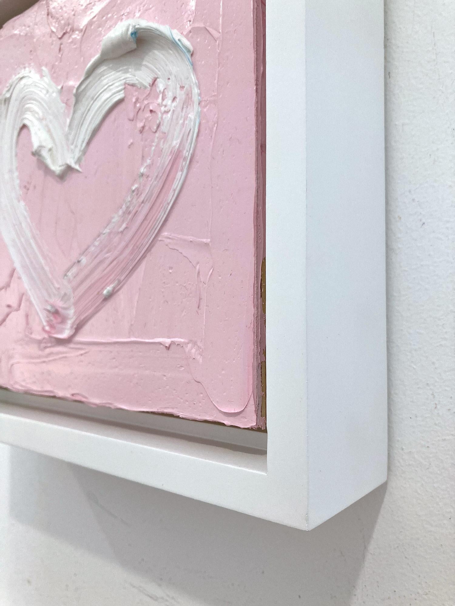 Peinture à l'huile pop art rose « My Something Pink Heart » avec cadre flottant blanc en vente 4