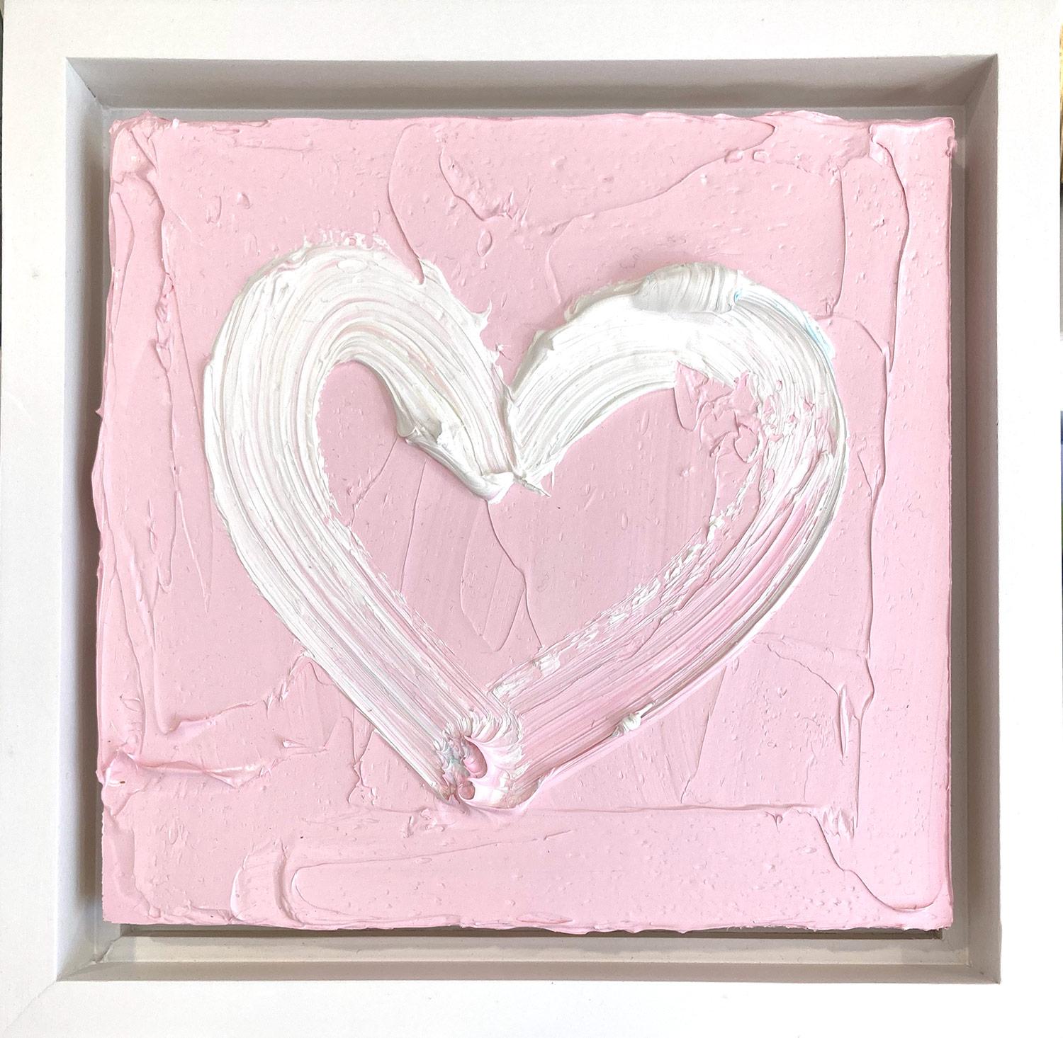 Cindy Shaoul Abstract Painting - "My Something Pink Heart" Pink Pop Art Oil Painting with White Floater Frame