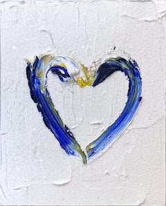 "My Cartier Heart" Blue & White Contemporary Oil Painting with Floater Frame
