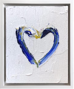 "My Sparkling Blue Heart" Contemporary Oil Painting with Floater Frame 