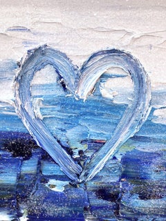 "My Sparkling Heart " Blue & White Contemporary Pop Oil Painting w Floater Frame