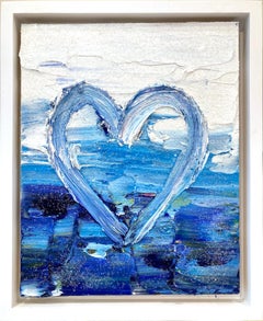 "My Sparkling Heart " Blue & White Contemporary Pop Oil Painting w Floater Frame