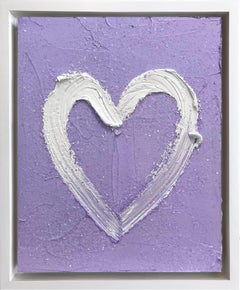 "Il mio cuore di lavanda scintillante" Pittura a olio pop su legno con cornice galleggiante bianca