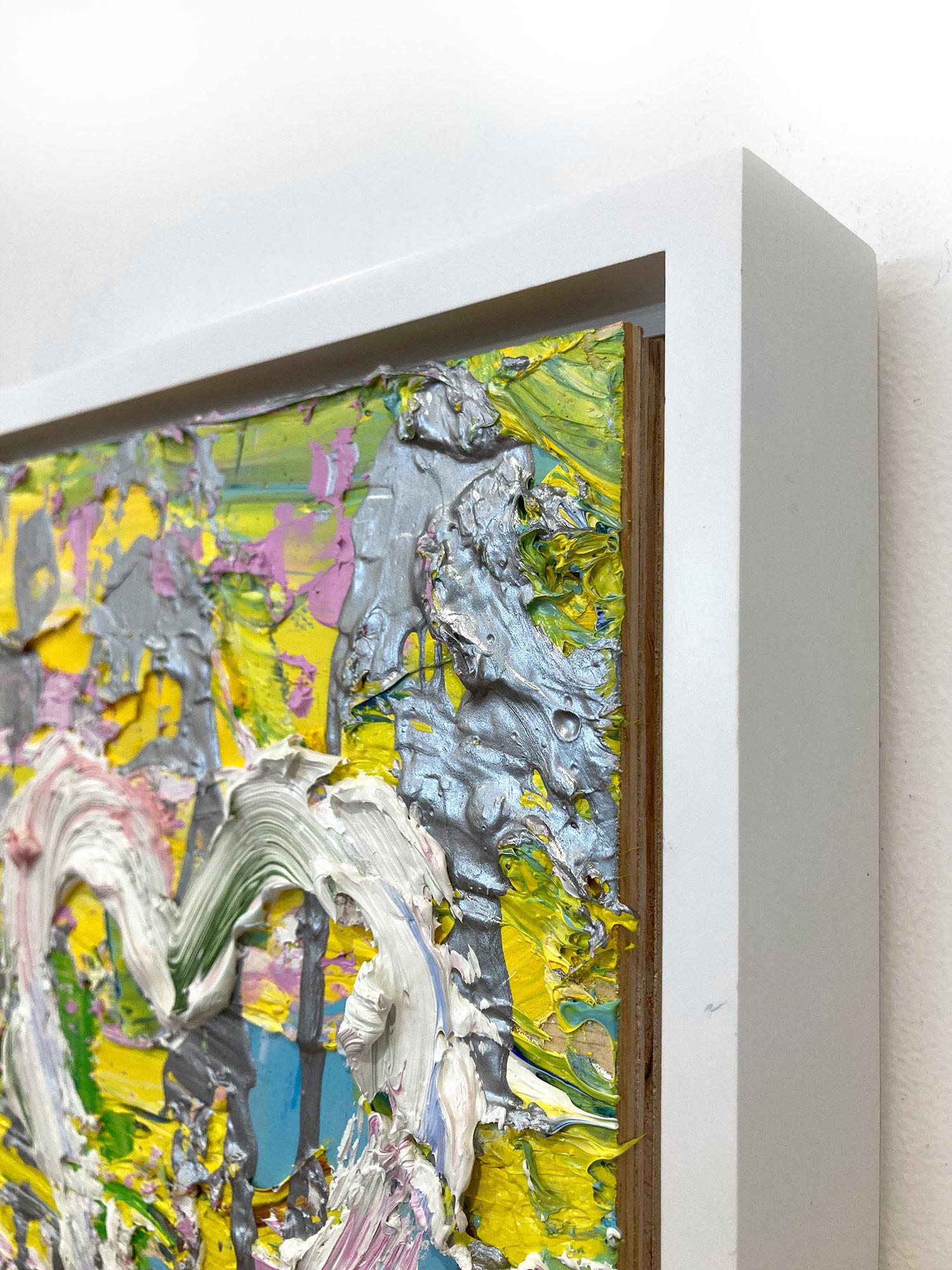 « My Spring in Yves Saint Laurent Heart », peinture à l'huile pop art, cadre flottant blanc en vente 6