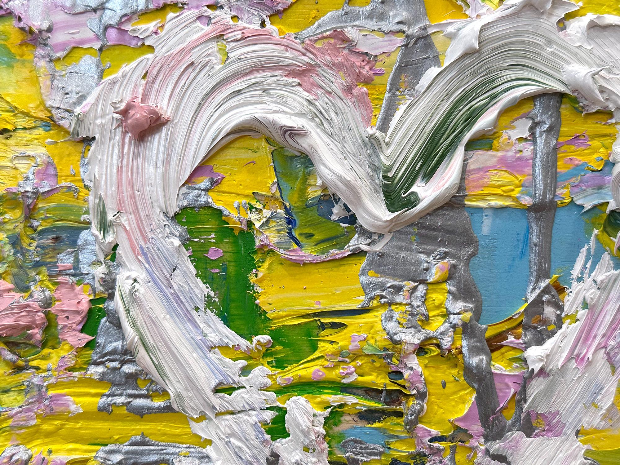 « My Spring in Yves Saint Laurent Heart », peinture à l'huile pop art, cadre flottant blanc - Contemporain Painting par Cindy Shaoul