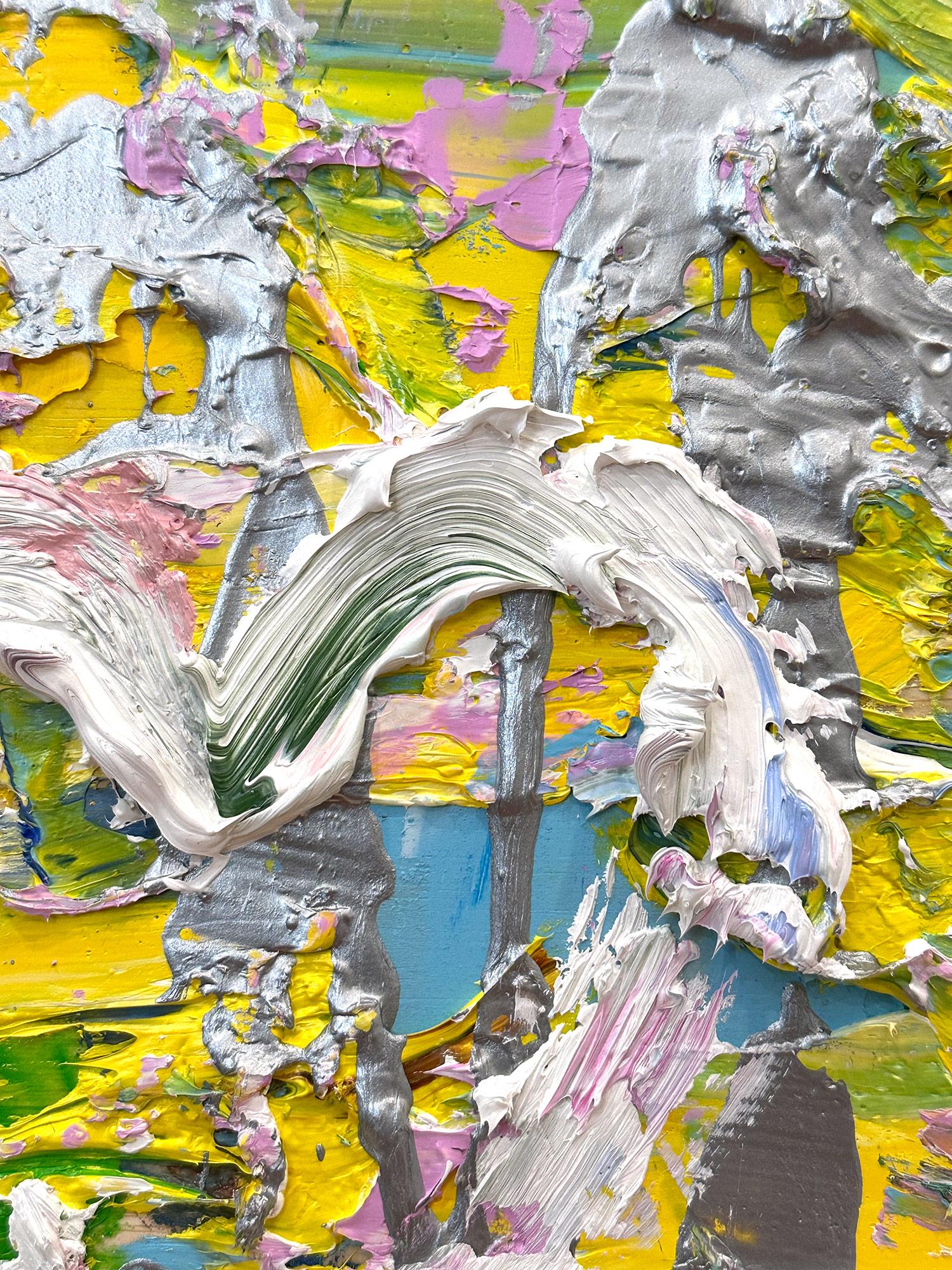 « My Spring in Yves Saint Laurent Heart », peinture à l'huile pop art, cadre flottant blanc en vente 1