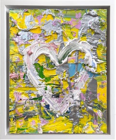« My Spring in Yves Saint Laurent Heart », peinture à l'huile pop art, cadre flottant blanc