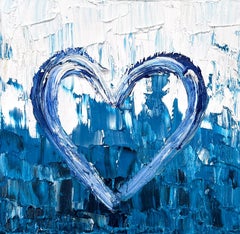 "My St. Barths Heart" Blue Gradient Contemporary Oil Painting on Canvas Framed