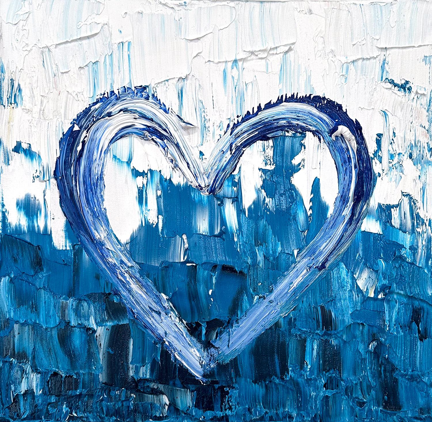 Cindy Shaoul Abstract Painting - "My St. Barths Heart" Blue Gradient Contemporary Oil Painting on Canvas