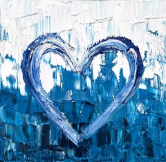 "Mi corazón de San Bartolomé" Gradiente azul Pintura al óleo contemporánea sobre lienzo