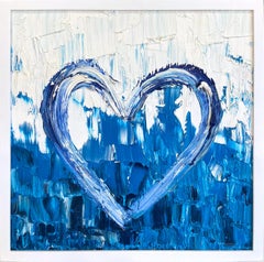 "My St. Barths Heart" Blue Gradient Contemporary Oil Painting on Canvas Framed