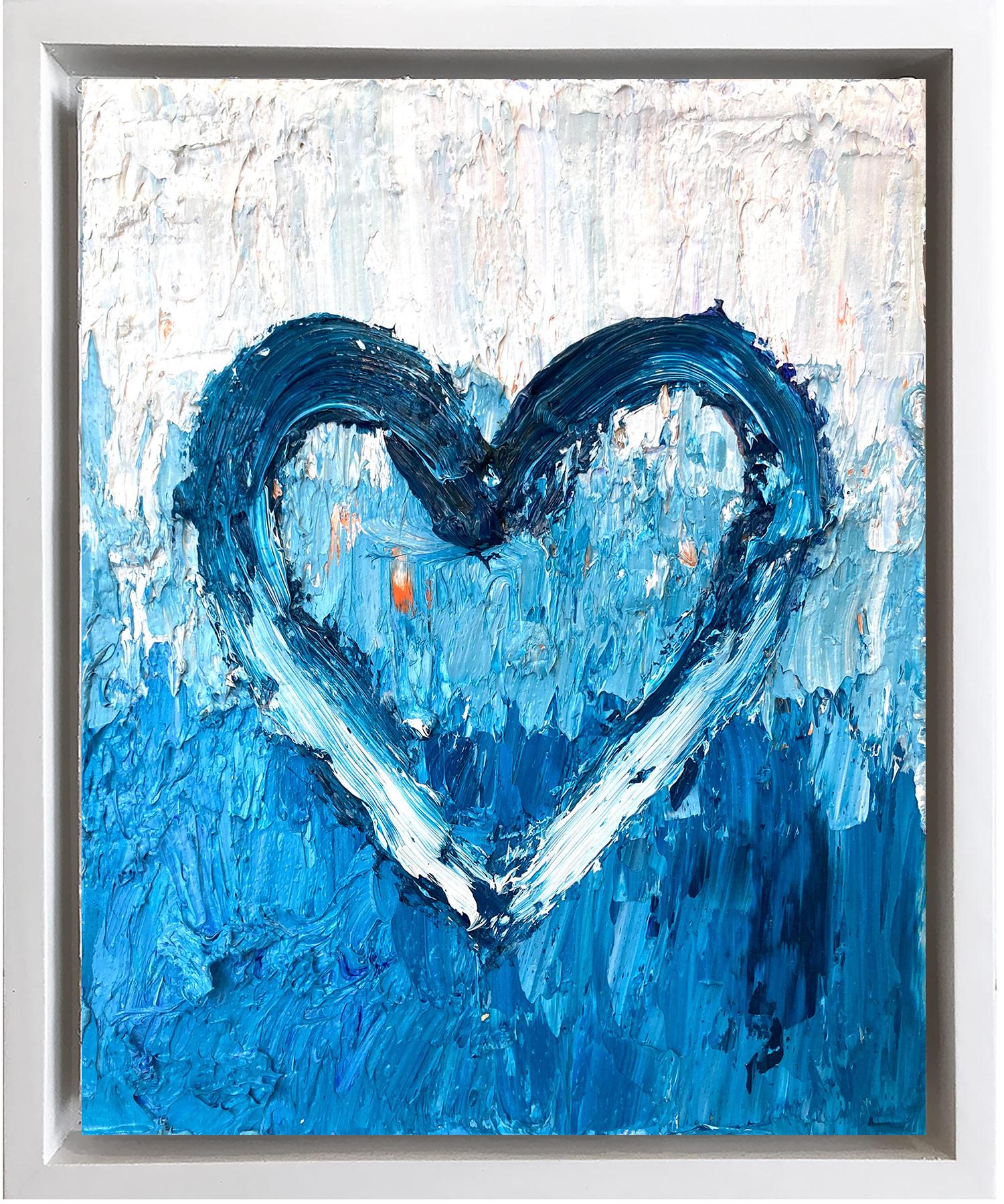 "My St. Barths Heart" Contemporary Turquoise Oil Painting with Floater Frame 