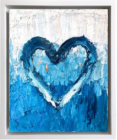 "My St. Barths Heart" Contemporary Turquoise Oil Painting with Floater Frame